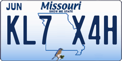 MO license plate KL7X4H