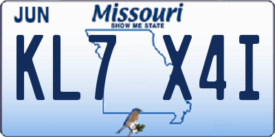 MO license plate KL7X4I