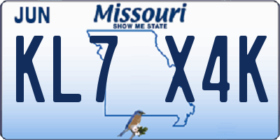 MO license plate KL7X4K