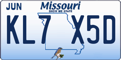 MO license plate KL7X5D