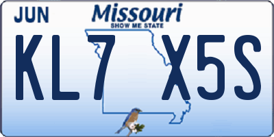 MO license plate KL7X5S