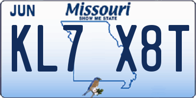 MO license plate KL7X8T