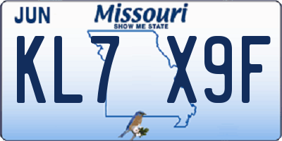 MO license plate KL7X9F
