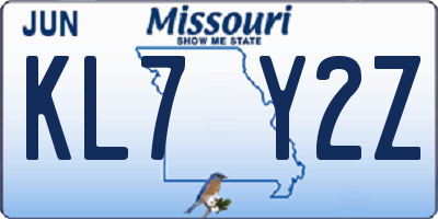 MO license plate KL7Y2Z