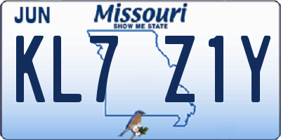 MO license plate KL7Z1Y