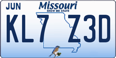 MO license plate KL7Z3D