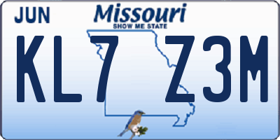 MO license plate KL7Z3M