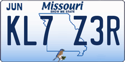 MO license plate KL7Z3R