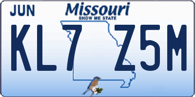 MO license plate KL7Z5M