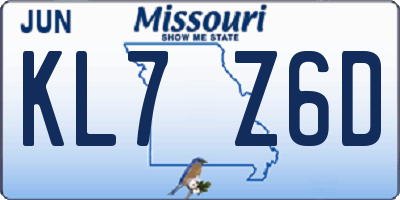 MO license plate KL7Z6D