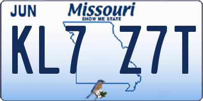 MO license plate KL7Z7T