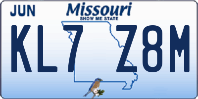 MO license plate KL7Z8M