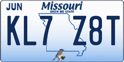 MO license plate KL7Z8T