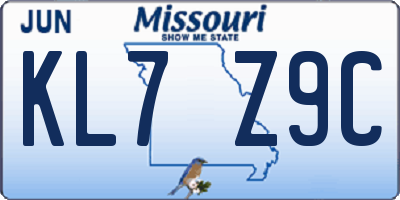 MO license plate KL7Z9C