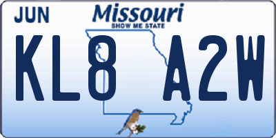 MO license plate KL8A2W