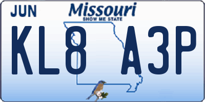 MO license plate KL8A3P