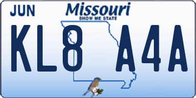 MO license plate KL8A4A