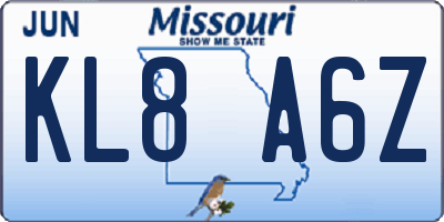 MO license plate KL8A6Z
