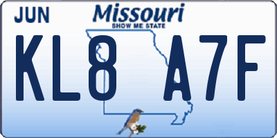 MO license plate KL8A7F