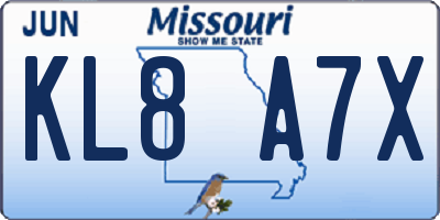 MO license plate KL8A7X