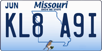 MO license plate KL8A9I