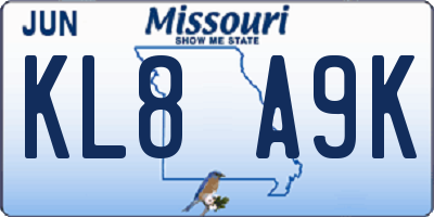 MO license plate KL8A9K