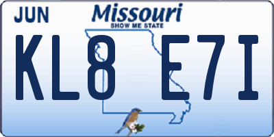 MO license plate KL8E7I
