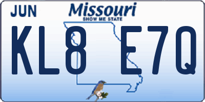 MO license plate KL8E7Q