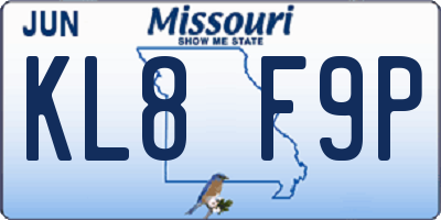 MO license plate KL8F9P