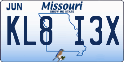MO license plate KL8I3X