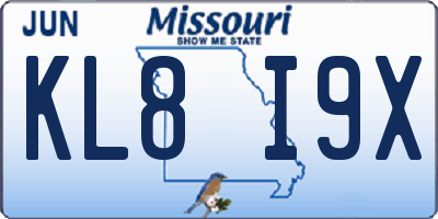 MO license plate KL8I9X