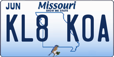 MO license plate KL8K0A