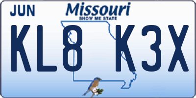 MO license plate KL8K3X