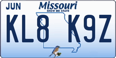 MO license plate KL8K9Z