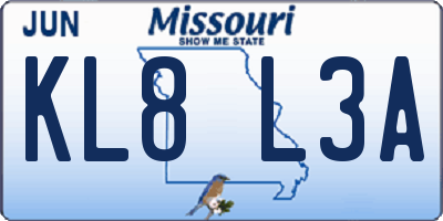 MO license plate KL8L3A
