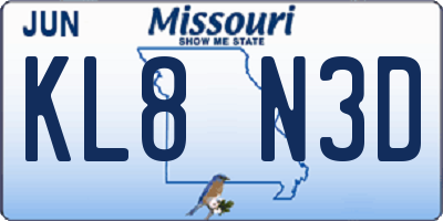 MO license plate KL8N3D