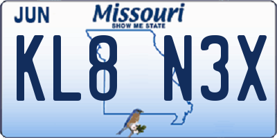 MO license plate KL8N3X