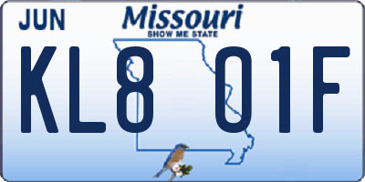 MO license plate KL8O1F