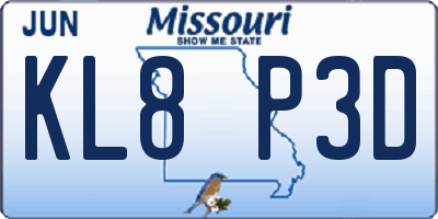 MO license plate KL8P3D