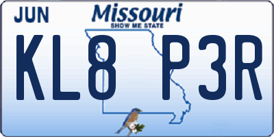 MO license plate KL8P3R