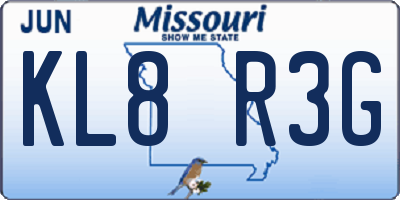 MO license plate KL8R3G