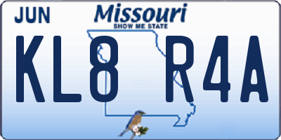 MO license plate KL8R4A