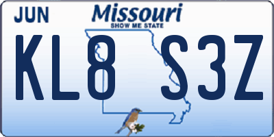 MO license plate KL8S3Z