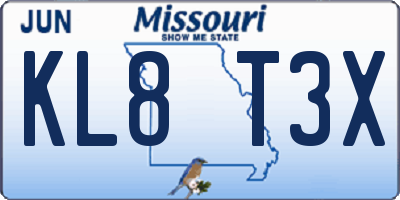 MO license plate KL8T3X