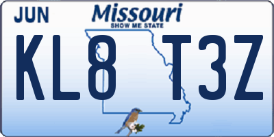 MO license plate KL8T3Z