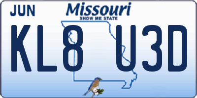 MO license plate KL8U3D