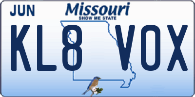 MO license plate KL8V0X