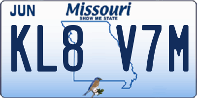 MO license plate KL8V7M