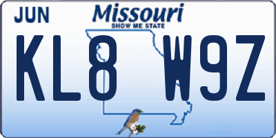 MO license plate KL8W9Z
