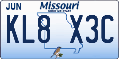 MO license plate KL8X3C
